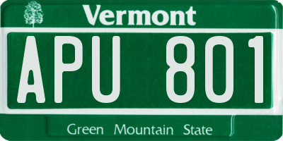 VT license plate APU801
