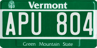 VT license plate APU804