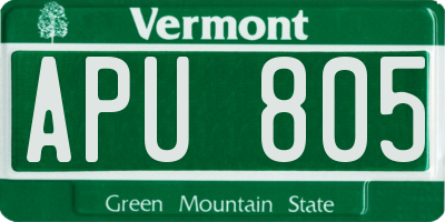 VT license plate APU805