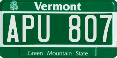 VT license plate APU807