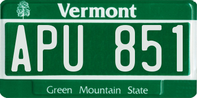 VT license plate APU851