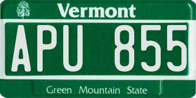 VT license plate APU855