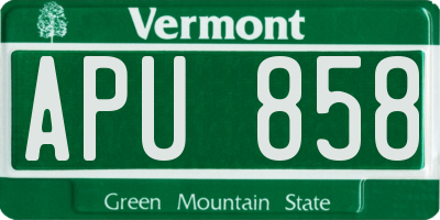 VT license plate APU858