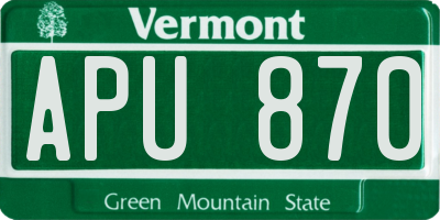 VT license plate APU870
