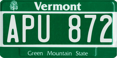 VT license plate APU872