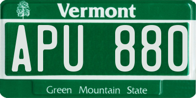 VT license plate APU880
