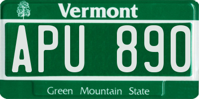 VT license plate APU890
