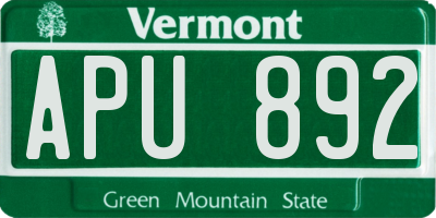 VT license plate APU892