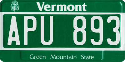 VT license plate APU893