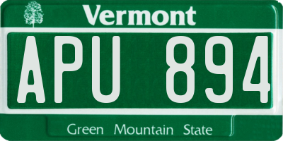 VT license plate APU894