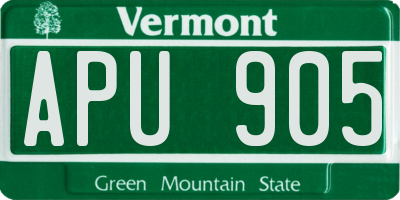 VT license plate APU905