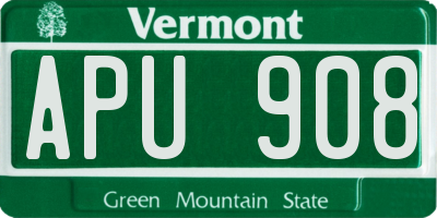 VT license plate APU908