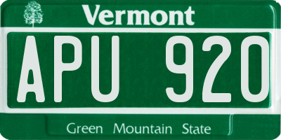 VT license plate APU920
