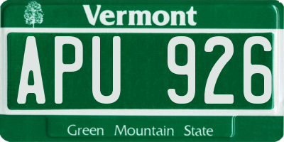 VT license plate APU926