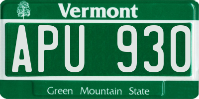VT license plate APU930