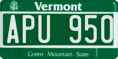 VT license plate APU950