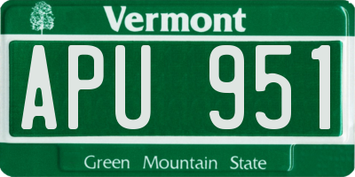 VT license plate APU951