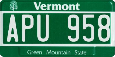 VT license plate APU958