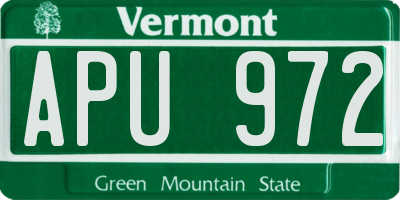 VT license plate APU972