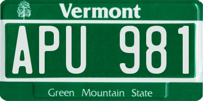 VT license plate APU981