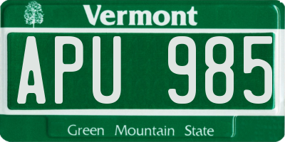 VT license plate APU985