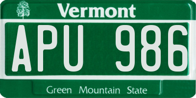 VT license plate APU986
