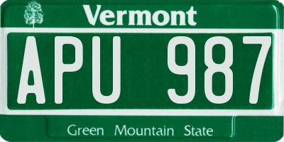 VT license plate APU987