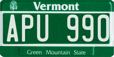 VT license plate APU990