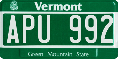 VT license plate APU992