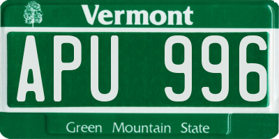 VT license plate APU996