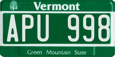 VT license plate APU998