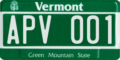 VT license plate APV001