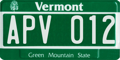 VT license plate APV012