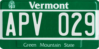 VT license plate APV029