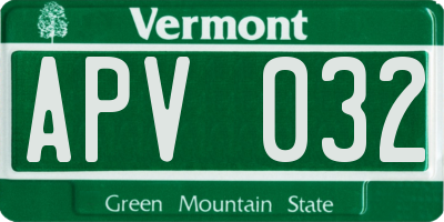 VT license plate APV032