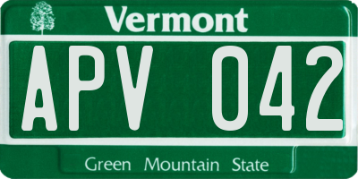 VT license plate APV042