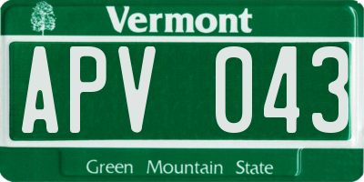 VT license plate APV043