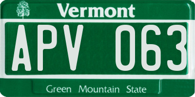 VT license plate APV063