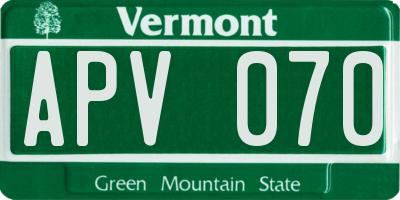 VT license plate APV070