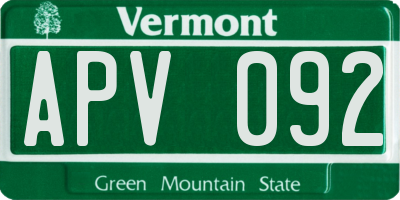 VT license plate APV092