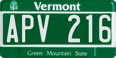VT license plate APV216