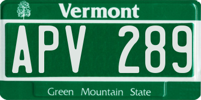 VT license plate APV289