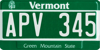 VT license plate APV345