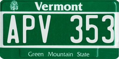 VT license plate APV353