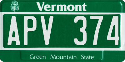 VT license plate APV374