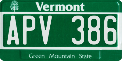 VT license plate APV386