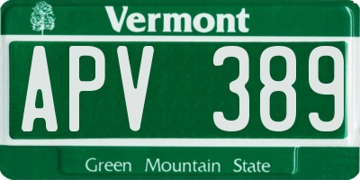 VT license plate APV389