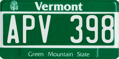 VT license plate APV398