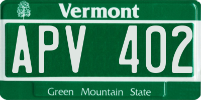 VT license plate APV402