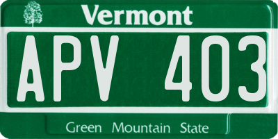 VT license plate APV403